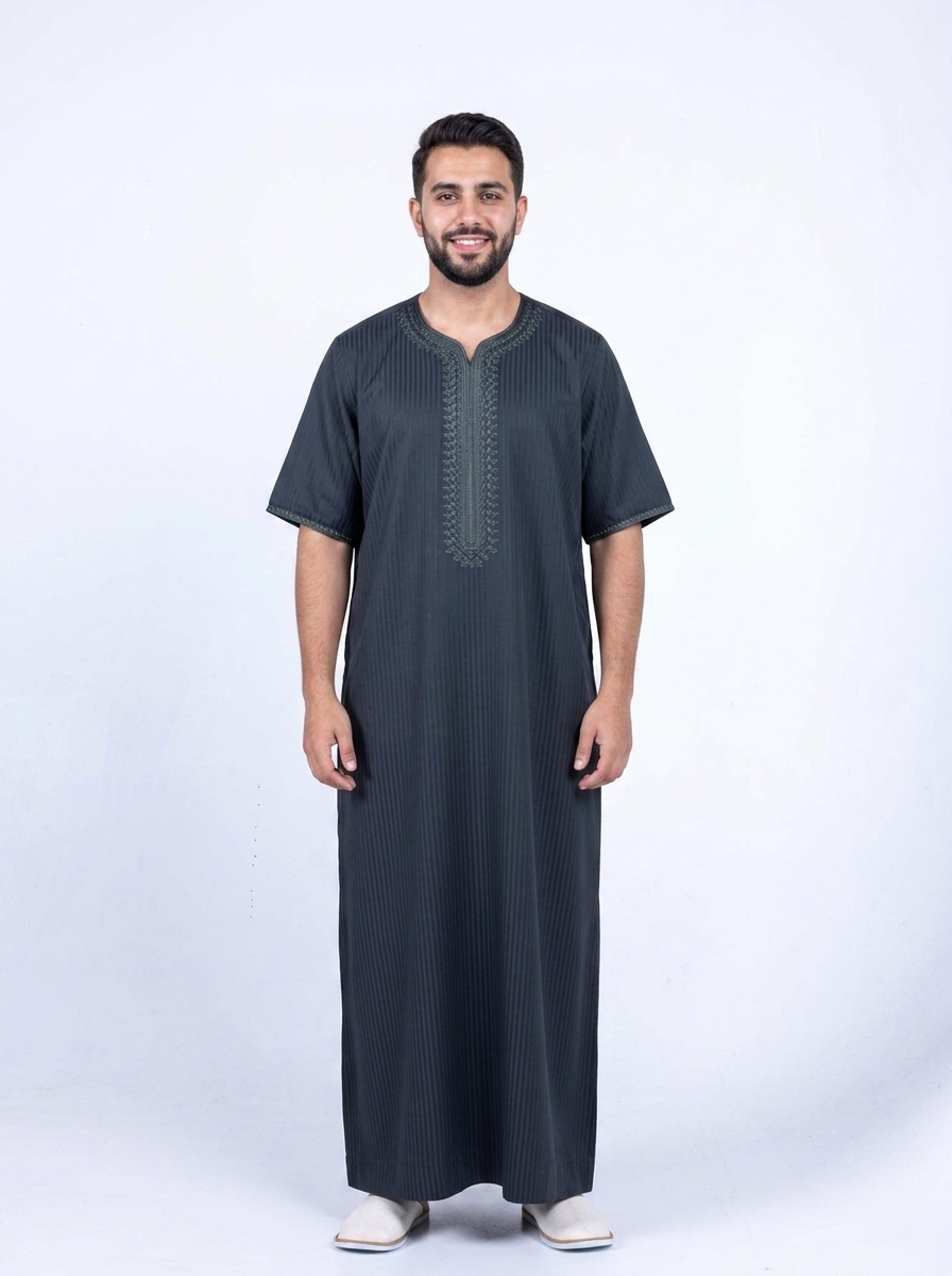 Prime Moroccan Jalabiya – Olive Short Sleeves